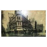 Collection of 3 Framed Artworks: Waterfall Scene by Whitman, Parisian Promenade, and Floral Landscape