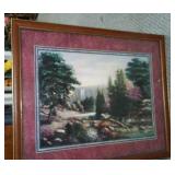 Collection of 3 Framed Artworks: Waterfall Scene by Whitman, Parisian Promenade, and Floral Landscape
