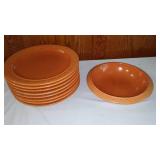 Set of 7 Red Wing Pottery Plates and Bowl - Vintage Dinnerware