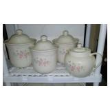 Pfaltzgraff  Tea Rose Design Canister Set and Serving Pieces.