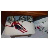 Vintage Ski-Inspired Stool and Decorative Mountain Cushion