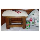 Vintage Ski-Inspired Stool and Decorative Mountain Cushion