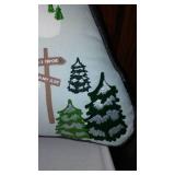 Vintage Ski-Inspired Stool and Decorative Mountain Cushion