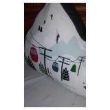 Vintage Ski-Inspired Stool and Decorative Mountain Cushion