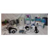Lot of Electronics Including Speakers, USB Microphone, MP3 Player, and Accessories