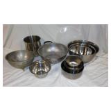 Lot of 8 Stainless Steel Mixing Bowls and Colanders