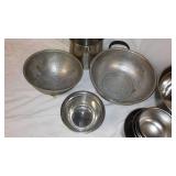 Lot of 8 Stainless Steel Mixing Bowls and Colanders