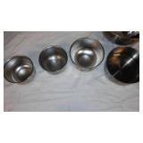 Lot of 8 Stainless Steel Mixing Bowls and Colanders