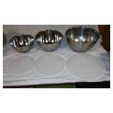 Lot of 8 Stainless Steel Mixing Bowls and Colanders