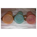 Vintage Siesta Ware Tiki Mugs with Wood Outrigger Canoe Carrier.