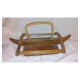 Vintage Siesta Ware Tiki Mugs with Wood Outrigger Canoe Carrier.