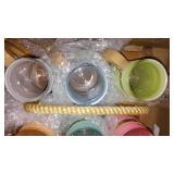 Vintage Siesta Ware Tiki Mugs with Wood Outrigger Canoe Carrier.