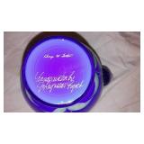 Fenton Art Glass 1999 Hand painted Cobalt Overlay Pitcher with Floral Design