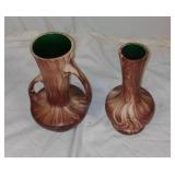 Pair of Vintage Rocky Mountain Pottery Romco Faux Wood Grain Handcrafted Ceramics Vases with Green Interiors