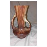 Pair of Vintage Rocky Mountain Pottery Romco Faux Wood Grain Handcrafted Ceramics Vases with Green Interiors