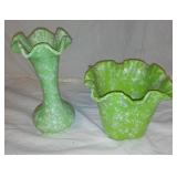 Set of 2 Vintage Shawnee Pottery Green Ruffled Edge