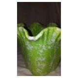 Set of 2 Vintage Shawnee Pottery Green Ruffled Edge