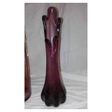 Collection of 5 Purple Glass Decor Items Including Vases and Dish