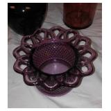 Collection of 5 Purple Glass Decor Items Including Vases and Dish