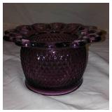 Collection of 5 Purple Glass Decor Items Including Vases and Dish