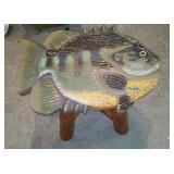 Wood Carved Sun Fish Stool.