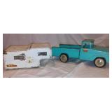 Vintage 1960s Turquoise Tonka Camper Pickup Truck.