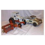 Case Metal Tractor, Tru Scale Square Baler, and Gambles Truck.