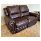 Brown Leather Duo Reclining Loveseat / Sofa