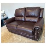 Brown Leather Duo Reclining Loveseat / Sofa