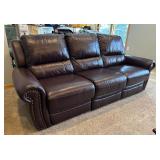 Beautiful Brown Leather Duo Reclining Sofa with Rivet Detailing
