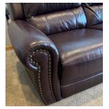 Beautiful Brown Leather Duo Reclining Sofa with Rivet Detailing