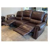 Beautiful Brown Leather Duo Reclining Sofa with Rivet Detailing
