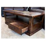 Rustic Style Wooden Coffee Table with Slate Tile Accents