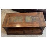 Rustic Style Wooden Coffee Table with Slate Tile Accents