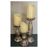 Set of Three Stylish Candle Holders with Battery Operated Candles