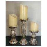 Set of Three Stylish Candle Holders with Battery Operated Candles