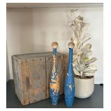 Vintage Wooden Box, Pins and Faux Greenery