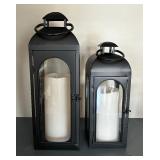 Two Lovely Black Decorative Lanterns with Faux Candles