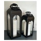 Two Lovely Black Decorative Lanterns with Faux Candles