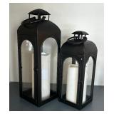Two Lovely Black Decorative Lanterns with Faux Candles
