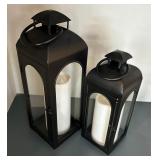 Two Lovely Black Decorative Lanterns with Faux Candles