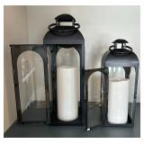 Two Lovely Black Decorative Lanterns with Faux Candles