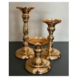 Set of Three Elegant Brass Candle Holders