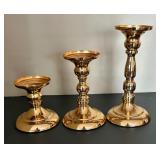 Set of Three Elegant Brass Candle Holders