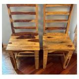 Beautiful Natural Dining Table with 6 Chairs / Rustic Style Two Tone Dining Room Table Set