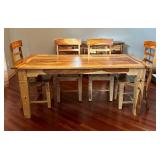 Beautiful Natural Dining Table with 6 Chairs / Rustic Style Two Tone Dining Room Table Set