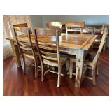 Beautiful Natural Dining Table with 6 Chairs / Rustic Style Two Tone Dining Room Table Set