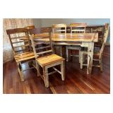 Beautiful Natural Dining Table with 6 Chairs / Rustic Style Two Tone Dining Room Table Set