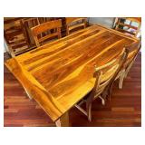 Beautiful Natural Dining Table with 6 Chairs / Rustic Style Two Tone Dining Room Table Set