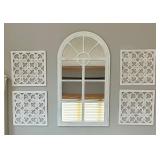 Decorative Cathedral Style White Wall Mirror with Four Decorative Panels